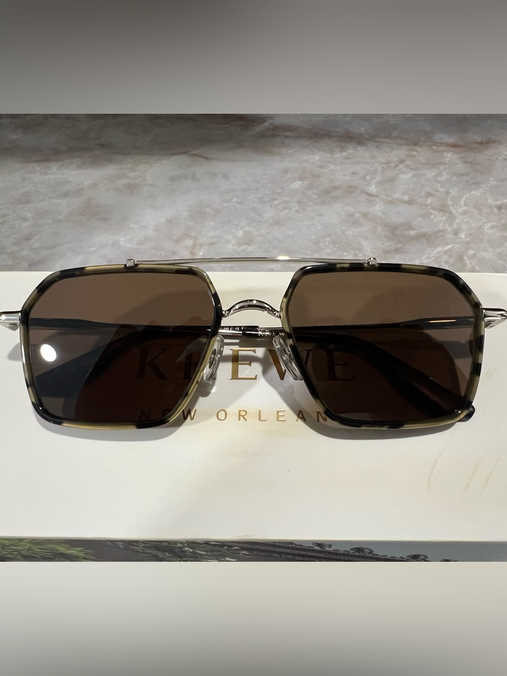 KREWE Emery Unisex Square Aviator Sunglasses in Brown Tort/Gold (New)